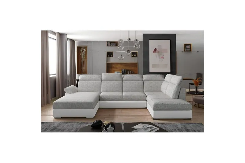 Hörnsoffa Eltap Evanell 336x211x102 cm - Berlin 01, Mjuk 17, Grå, Vit, Vänster — Berlin 01, Mjuk 17, Grå, Vit, Vänster