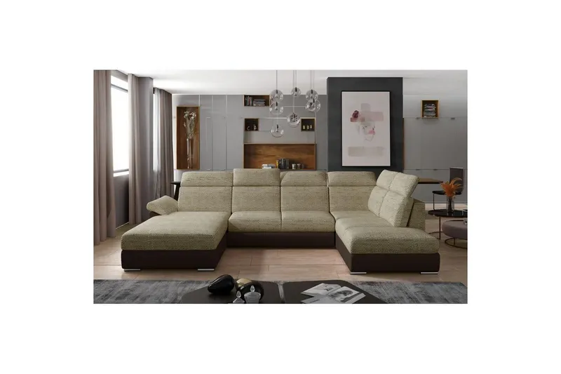 Hörnsoffa Eltap Evanell 336x211x102 cm - Berlin 03, Mjuk 66, Beige, Mörkbrun, Vänster — Berlin 03, Mjuk 66, Beige, Mörkbrun, Vänster