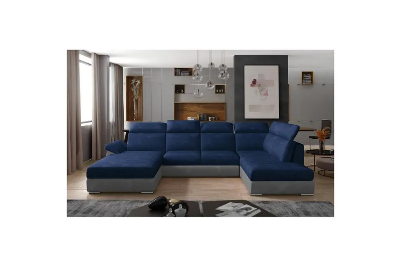 Hörnsoffa Eltap Evanell 336x211x102 cm - Kronos 09, Paros 05, Mörkblå, Ljusgrå, Vänster — Kronos 09, Paros 05, Mörkblå, Ljusgrå, Vänster