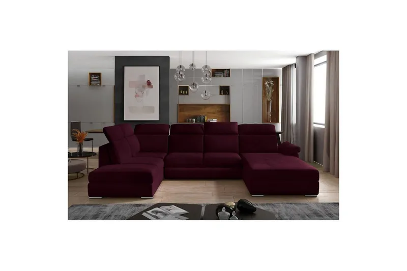 Hörnsoffa Eltap Evanell 336x211x102 cm - Mat Velvet 68, Röd, Höger — Mat Velvet 68, Röd, Höger