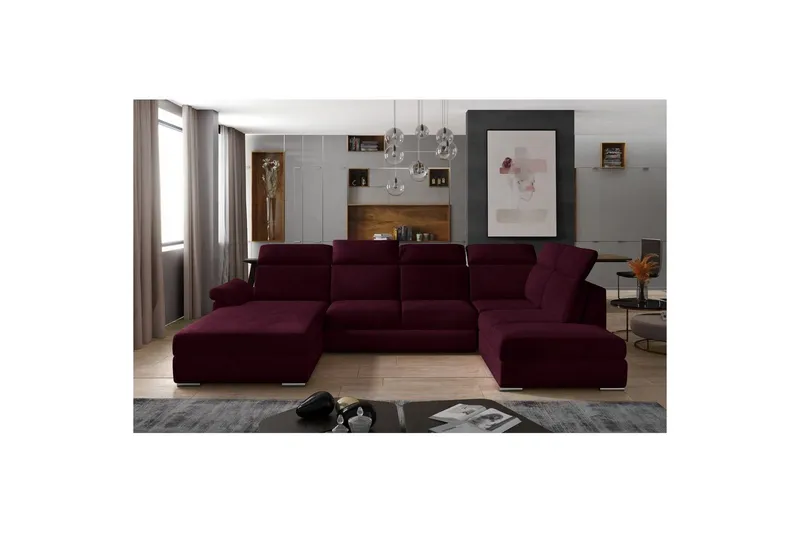 Hörnsoffa Eltap Evanell 336x211x102 cm - Mat Velvet 68, Röd, Vänster — Mat Velvet 68, Röd, Vänster