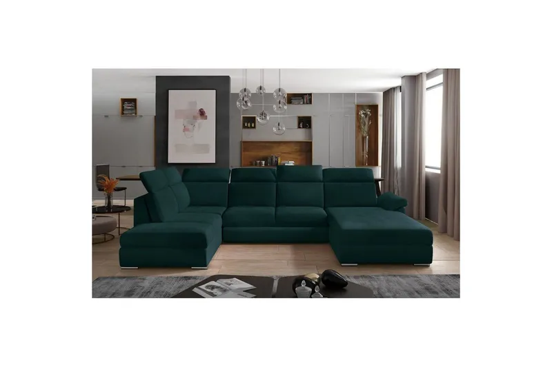 Hörnsoffa Eltap Evanell 336x211x102 cm - Mat Velvet 75, Grön, Höger — Mat Velvet 75, Grön, Höger