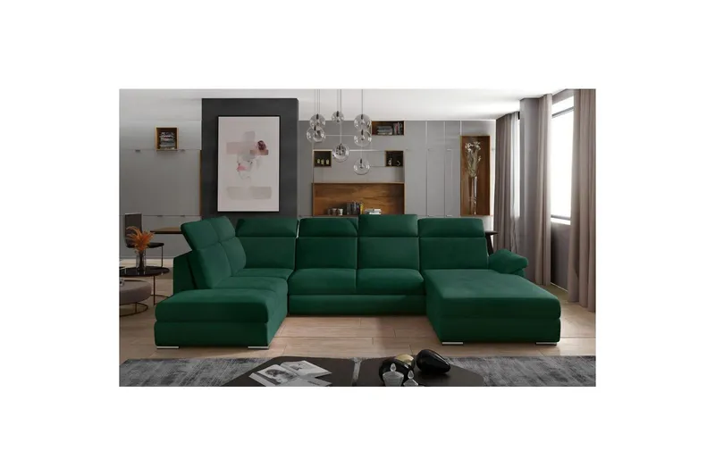 Hörnsoffa Eltap Evanell 336x211x102 cm - Monolith 37, Grön, Höger — Monolith 37, Grön, Höger