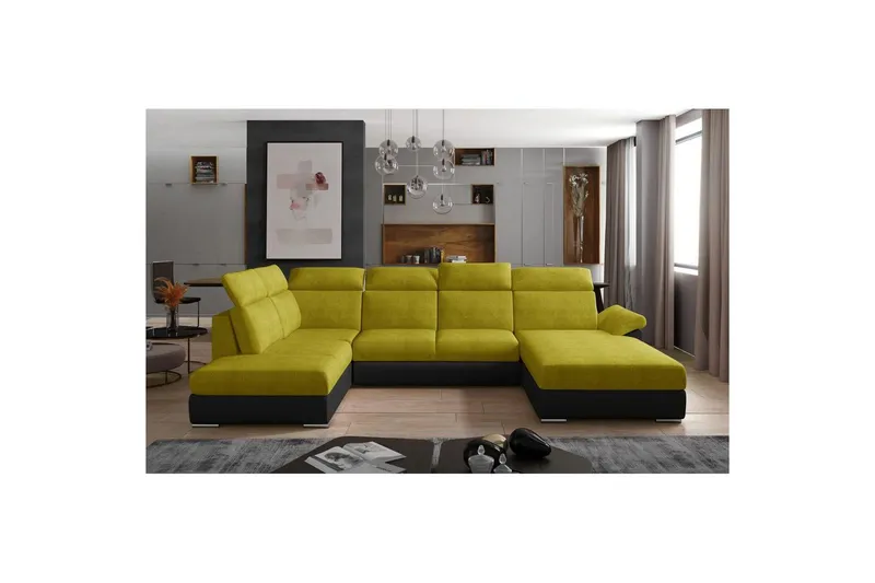 Hörnsoffa Eltap Evanell 336x211x102 cm - Omega 68, Soft 11, Gul, Svart, Höger — Omega 68, Soft 11, Gul, Svart, Höger