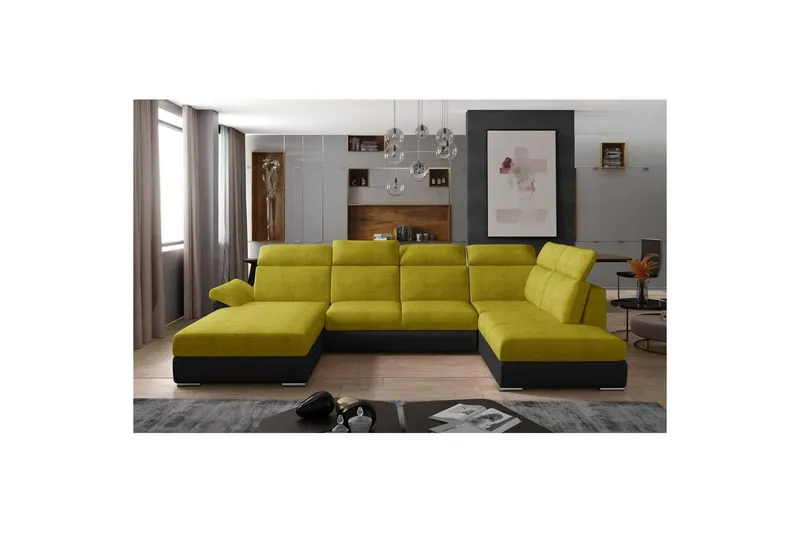 Hörnsoffa Eltap Evanell 336x211x102 cm - Omega 68, Soft 11, Gul, Svart, Vänster — Omega 68, Soft 11, Gul, Svart, Vänster