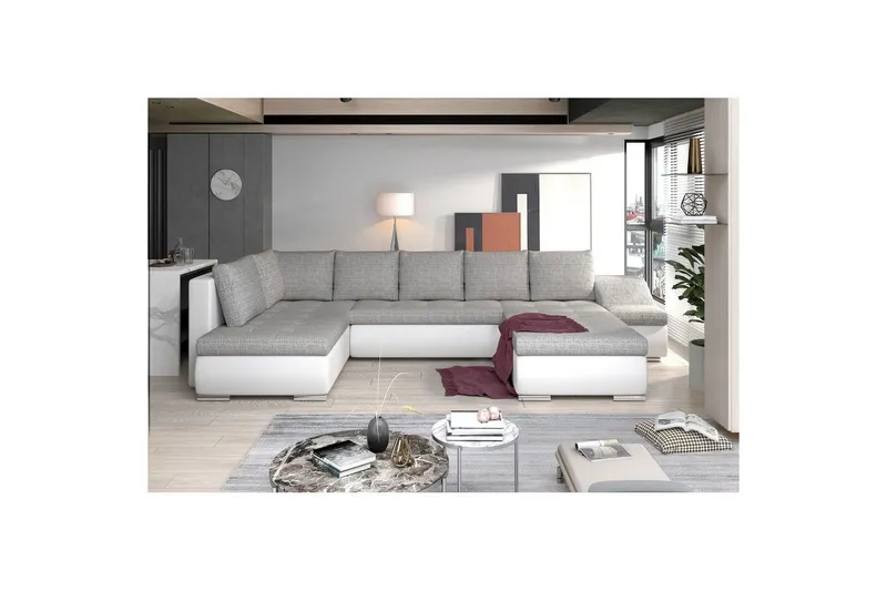Hörnsoffa Eltap Giovanni 351x82x190 cm - Berlin 01, Mjuk 17, Grå, Vit, Höger — Berlin 01, Mjuk 17, Grå, Vit, Höger