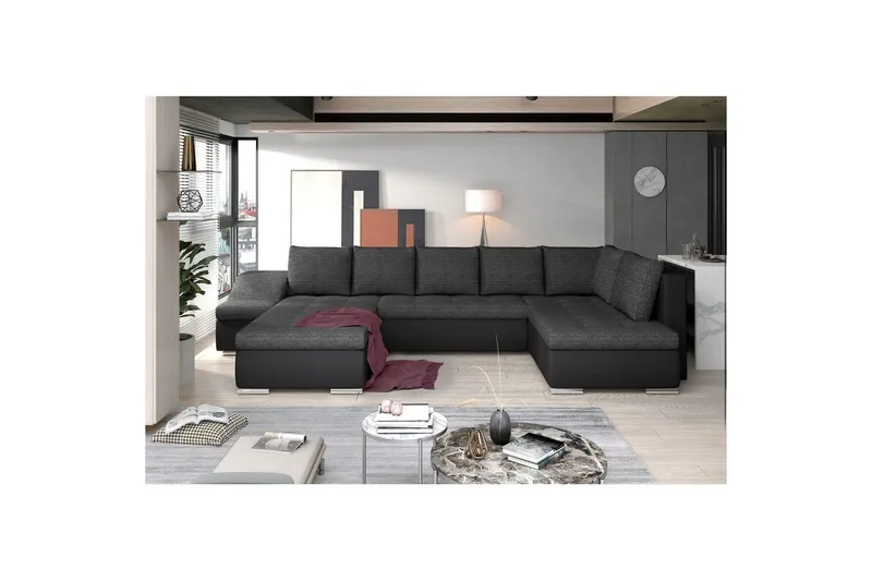 Hörnsoffa Eltap Giovanni 351x82x190 cm - Berlin 02, Mjuk 11, Svart, Vänster — Berlin 02, Mjuk 11, Svart, Vänster