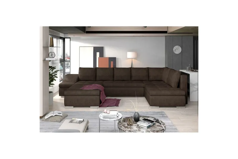 Hörnsoffa Eltap Giovanni 351x82x190 cm - Dora 28, Mörkbrun, Vänster — Dora 28, Mörkbrun, Vänster