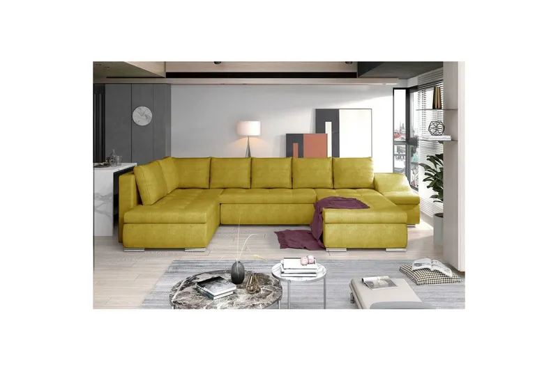 Hörnsoffa Eltap Giovanni 351x82x190 cm - Omega 68, Gul, Höger — Omega 68, Gul, Höger