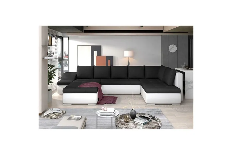 Hörnsoffa Eltap Giovanni 351x82x190 cm - Sawana 14, Soft 17, Svart, Vit, Vänster — Sawana 14, Soft 17, Svart, Vit, Vänster