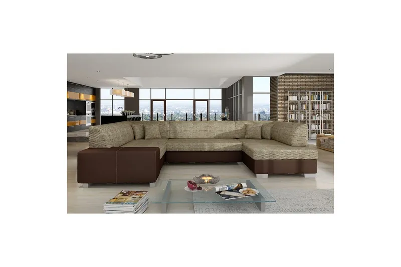 Hörnsoffa Eltap Isloren 322x204x72 cm - Berlin 03, Mjuk 66, Beige, Mörkbrun, Höger — Berlin 03, Mjuk 66, Beige, Mörkbrun, Höger