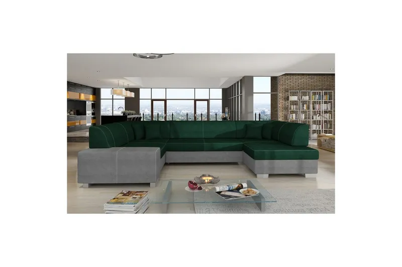Hörnsoffa Eltap Isloren 322x204x72 cm - Kronos 19, Paros 05, Mörkgrön, Ljusgrå, Höger — Kronos 19, Paros 05, Mörkgrön, Ljusgrå, Höger
