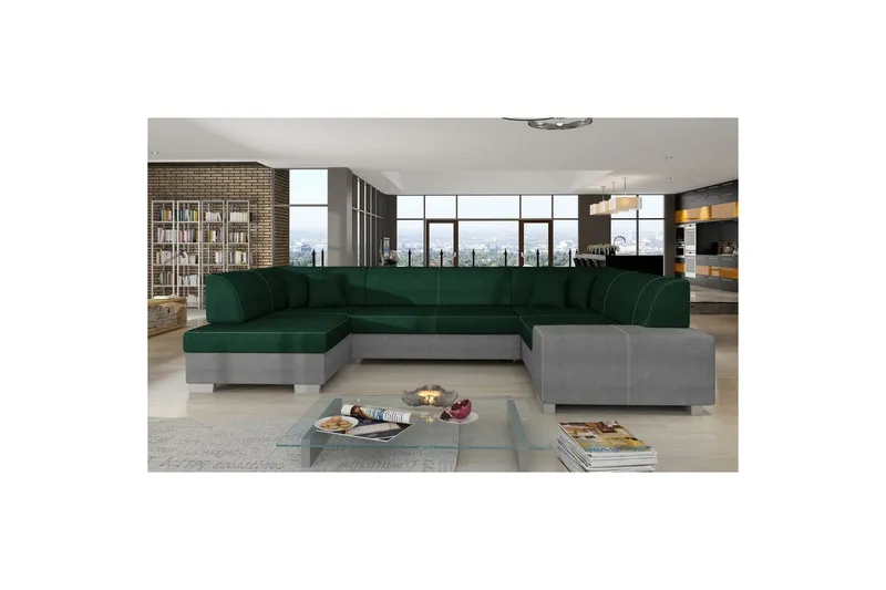 Hörnsoffa Eltap Isloren 322x204x72 cm - Kronos 19, Paros 05, Mörkgrön, Ljusgrå, Vänster — Kronos 19, Paros 05, Mörkgrön, Ljusgrå, Vänster