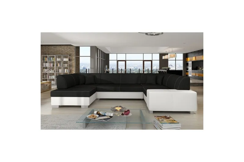 Hörnsoffa Eltap Isloren 322x204x72 cm - Sawana 14, Soft 17, Svart, Vit, Vänster — Sawana 14, Soft 17, Svart, Vit, Vänster