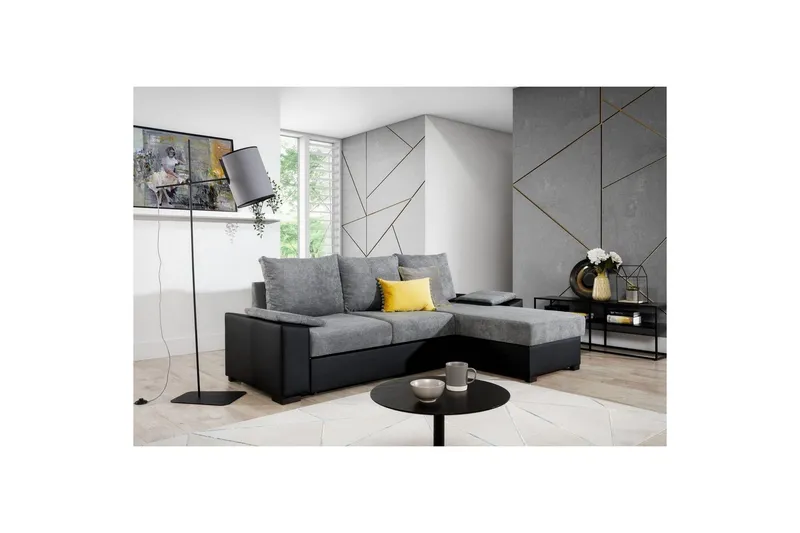 Hörnsoffa Eltap Letto 245x160x90 cm - Omega 13, Soft 11, Grå, Svart — Omega 13, Soft 11, Grå, Svart