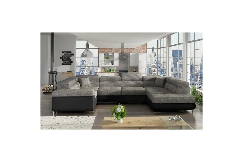 Hörnsoffa Eltap Letto 340x202x90 cm - Berlin 01, Soft 11, Grå, Svart, Höger — Berlin 01, Soft 11, Grå, Svart, Höger