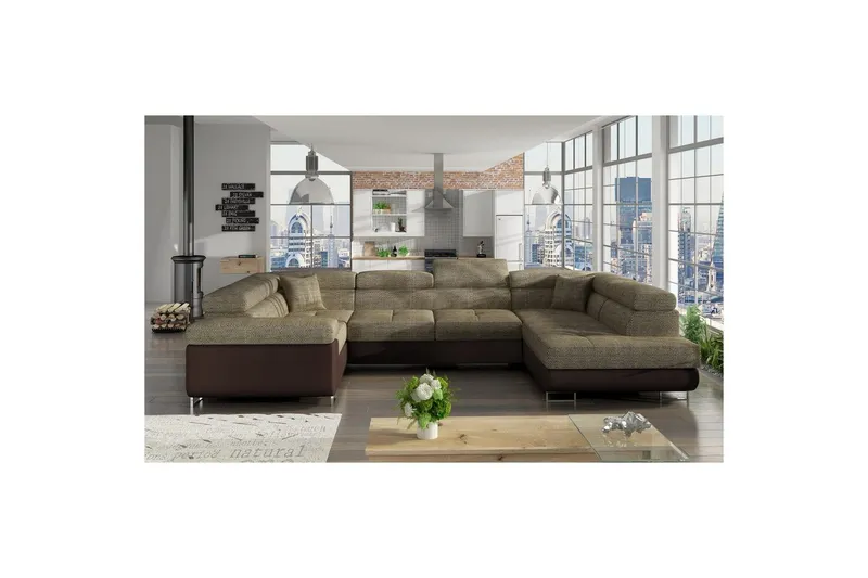 Hörnsoffa Eltap Letto 340x202x90 cm - Berlin 03, Mjuk 66, Beige, Mörkbrun, Höger — Berlin 03, Mjuk 66, Beige, Mörkbrun, Höger