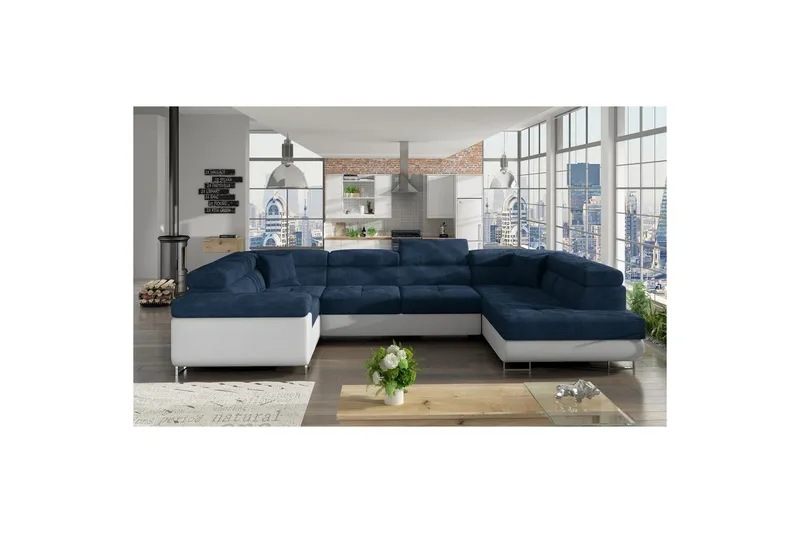 Hörnsoffa Eltap Letto 340x202x90 cm - Kronos 09, Soft 17, Mörkblå, Vit, Höger — Kronos 09, Soft 17, Mörkblå, Vit, Höger