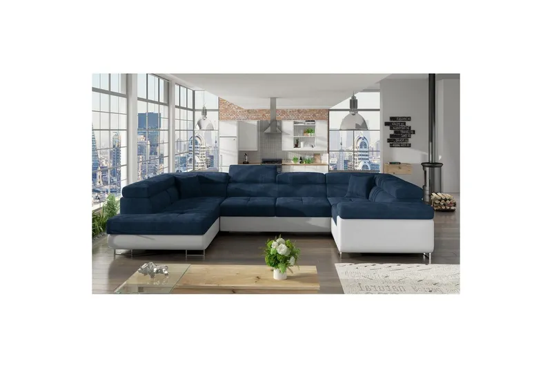 Hörnsoffa Eltap Letto 340x202x90 cm - Kronos 09, Soft 17, Mörkblå, Vit, Vänster — Kronos 09, Soft 17, Mörkblå, Vit, Vänster