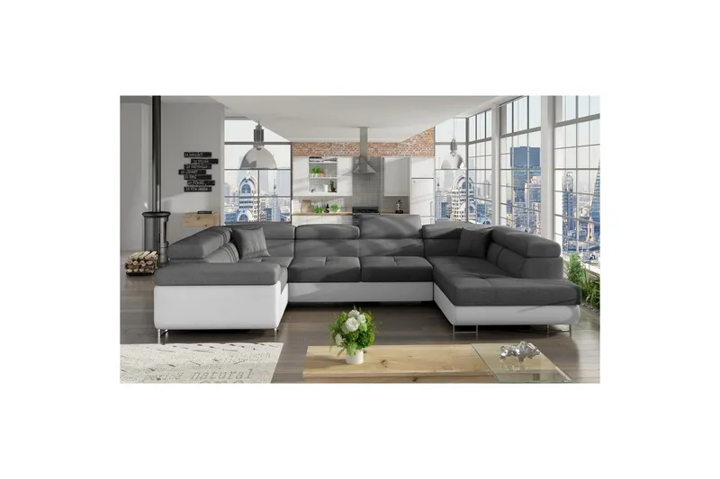 Hörnsoffa Eltap Letto 340x202x90 cm - Sawana 05, Soft 17, Grå, Vit, Höger — Sawana 05, Soft 17, Grå, Vit, Höger