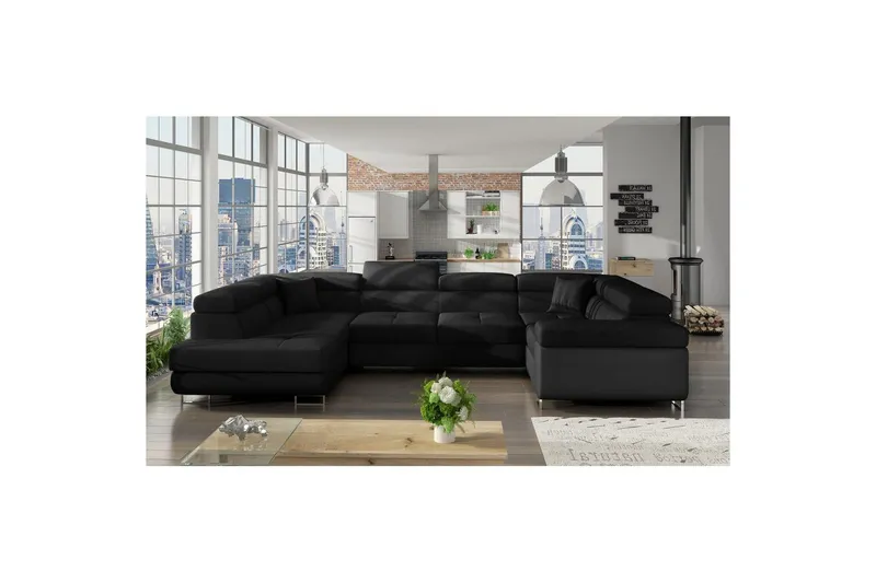 Hörnsoffa Eltap Letto 340x202x90 cm - Sawana 14, Soft 11, Svart, Svart, Vänster — Sawana 14, Soft 11, Svart, Svart, Vänster