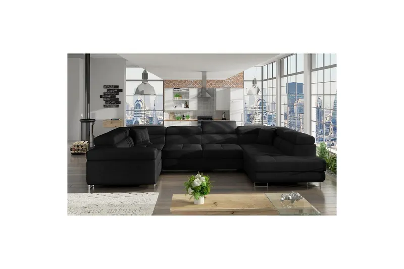 Hörnsoffa Eltap Letto 340x202x90 cm - Sawana 14, Svart, Höger — Sawana 14, Svart, Höger