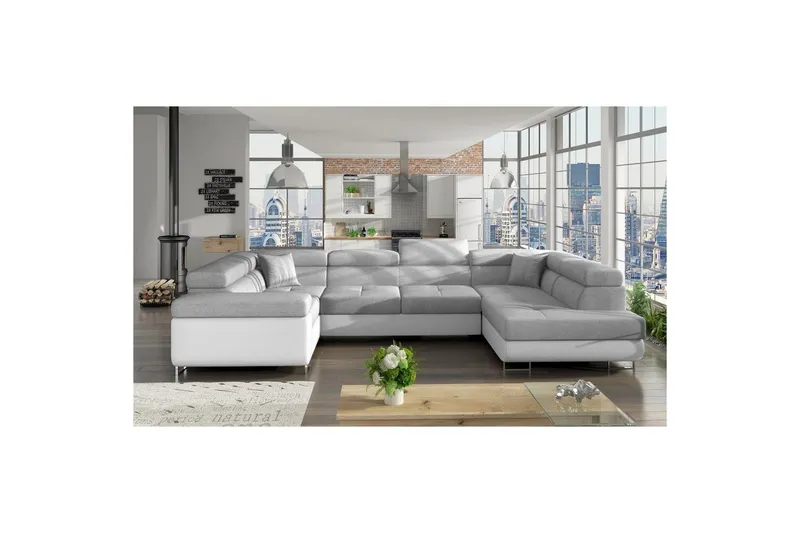 Hörnsoffa Eltap Letto 340x202x90 cm - Sawana 21, Soft 17, Grå, Vit, Höger — Sawana 21, Soft 17, Grå, Vit, Höger