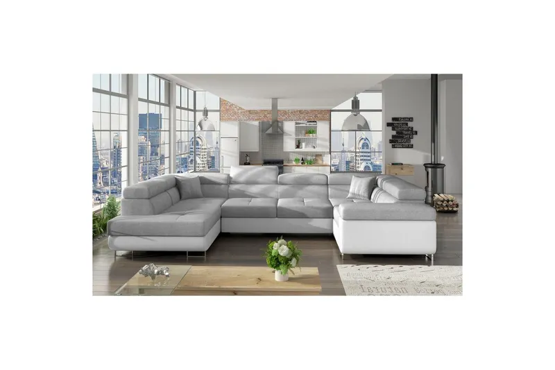 Hörnsoffa Eltap Letto 340x202x90 cm - Sawana 21, Soft 17, Grå, Vit, Vänster — Sawana 21, Soft 17, Grå, Vit, Vänster