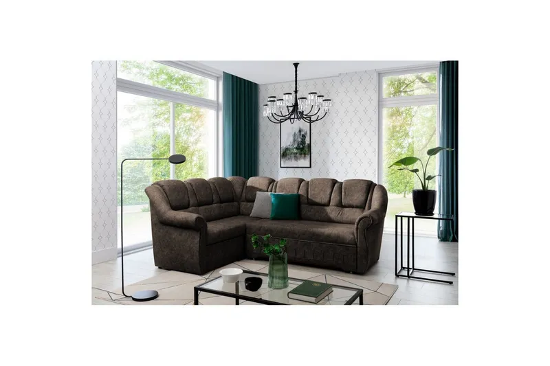 Hörnsoffa Eltap Lord II 243x195x112 cm - Dora 28, Mörkbrun, Vänster — Dora 28, Mörkbrun, Vänster