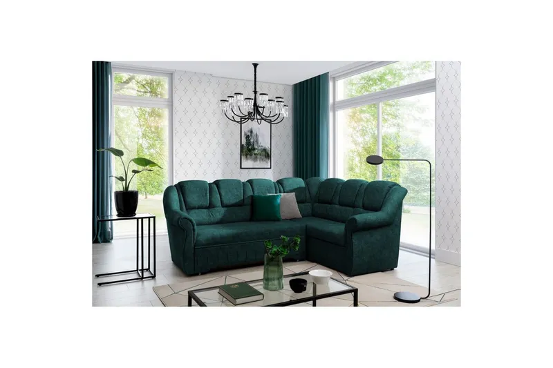 Hörnsoffa Eltap Lord II 243x195x112 cm - Dora 85, Mörkgrön, Höger — Dora 85, Mörkgrön, Höger