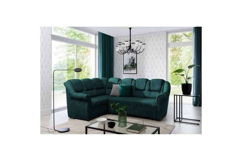 Hörnsoffa Eltap Lord II 243x195x112 cm - Dora 85, Mörkgrön, Vänster — Dora 85, Mörkgrön, Vänster