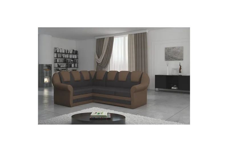Hörnsoffa Eltap Lord II 243x195x112 cm - Soft 66, Soft 15, Mörkbrun, Svart, Vänster — Soft 66, Soft 15, Mörkbrun, Svart, Vänster