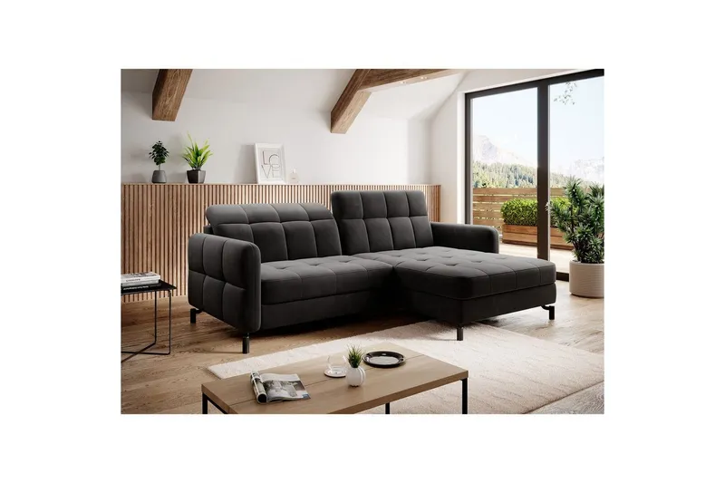 Hörnsoffa Eltap Lorelle 225x160x105 cm - Kronos 07, Svart, Höger — Kronos 07, Svart, Höger