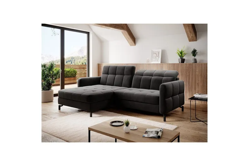 Hörnsoffa Eltap Lorelle 225x160x105 cm - Kronos 07, Svart, Vänster — Kronos 07, Svart, Vänster