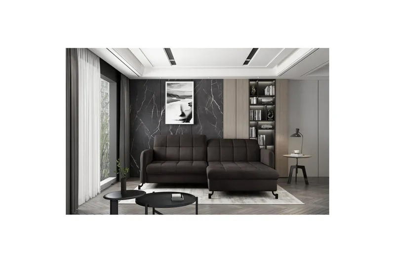 Hörnsoffa Eltap Lorelle 225x160x105 cm - Mat Velvet 29, Brun, Höger — Mat Velvet 29, Brun, Höger