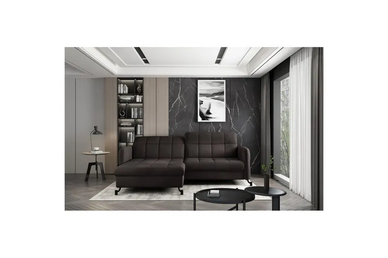 Hörnsoffa Eltap Lorelle 225x160x105 cm - Mat Velvet 29, Brun, Vänster — Mat Velvet 29, Brun, Vänster