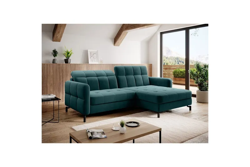 Hörnsoffa Eltap Lorelle 225x160x105 cm - Mat Velvet 75, Grön, Höger — Mat Velvet 75, Grön, Höger