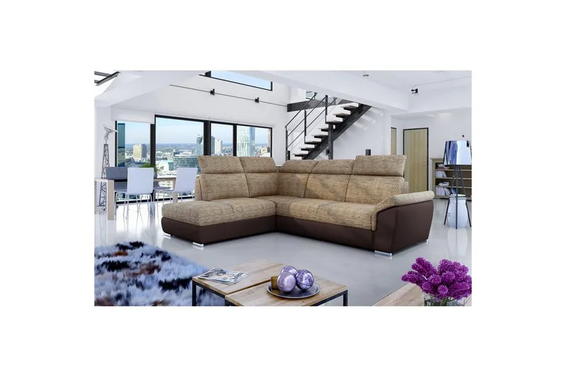 Hörnsoffa Eltap Loreto 260x210x102 cm - Berlin 03, Mjuk 66, Beige, Mörkbrun, Vänster — Berlin 03, Mjuk 66, Beige, Mörkbrun, Vänster