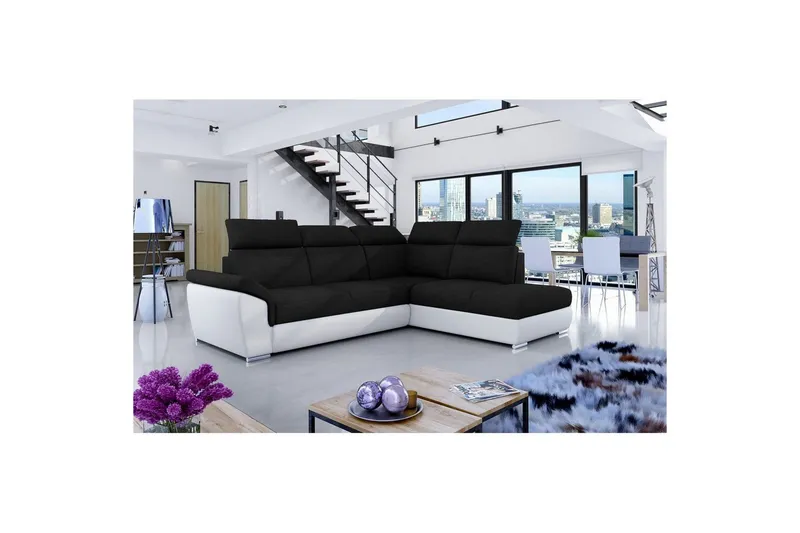 Hörnsoffa Eltap Loreto 260x210x102 cm - Sawana 14, Soft 17, Svart, Vit, Höger — Sawana 14, Soft 17, Svart, Vit, Höger