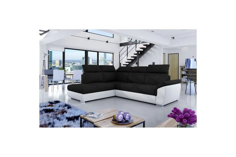 Hörnsoffa Eltap Loreto 260x210x102 cm - Sawana 14, Soft 17, Svart, Vit, Vänster — Sawana 14, Soft 17, Svart, Vit, Vänster