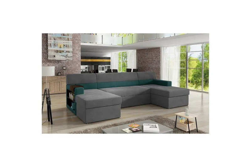 Hörnsoffa Eltap Markos 310x159x90 cm - Mat Sammet 85, Mat Sammet 75, Grå, Grön, Vänster — Mat Sammet 85, Mat Sammet 75, Grå, Grön, Vänster