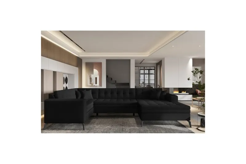 Hörnsoffa Eltap Montez 340x180x93 cm - Flores 10, Svart, Höger — Flores 10, Svart, Höger