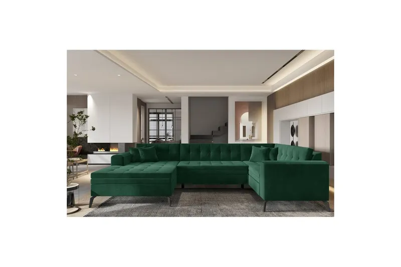 Hörnsoffa Eltap Montez 340x180x93 cm - Loco 35, Mörkgrön, Vänster — Loco 35, Mörkgrön, Vänster