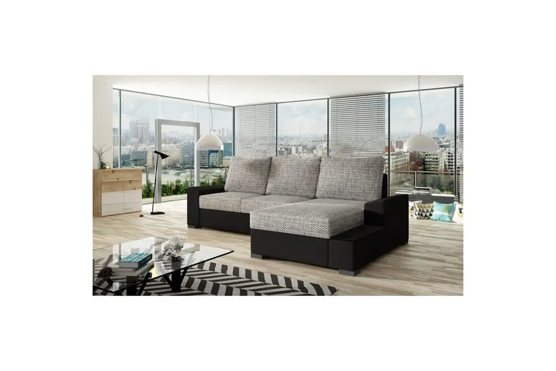 Hörnsoffa Eltap Negro 245x165x90 cm - Berlin 01, Soft 11, Grå, Svart, Höger — Berlin 01, Soft 11, Grå, Svart, Höger