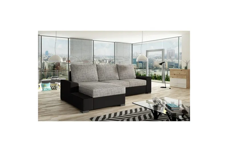 Hörnsoffa Eltap Negro 245x165x90 cm - Berlin 01, Soft 11, Grå, Svart, Vänster — Berlin 01, Soft 11, Grå, Svart, Vänster