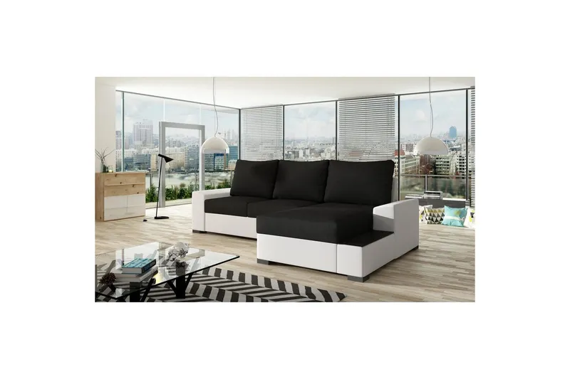 Hörnsoffa Eltap Negro 245x165x90 cm - Sawana 14, Soft 17, Svart, Vit, Höger — Sawana 14, Soft 17, Svart, Vit, Höger