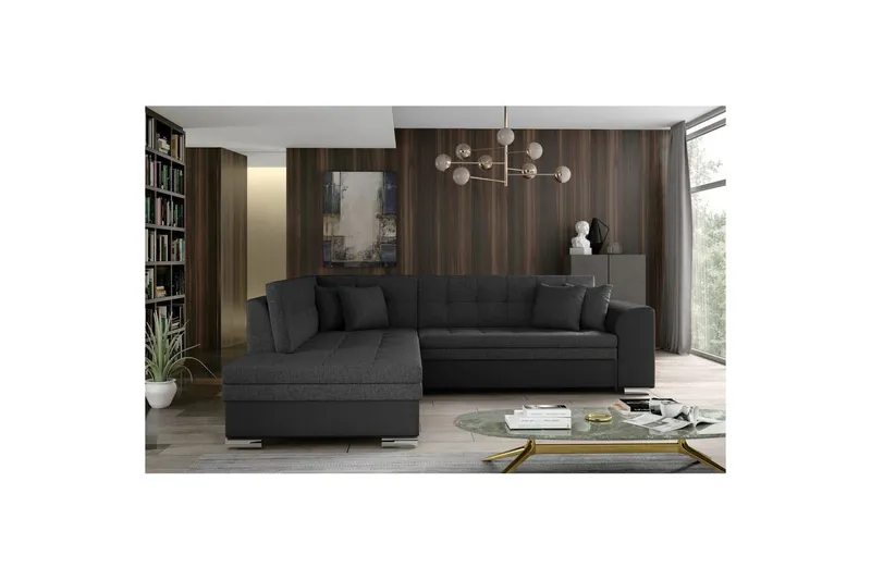 Hörnsoffa Eltap Pieretta 260x207x78 cm - Inari 96, Soft 11, Mörkgrå, Svart, Vänster — Inari 96, Soft 11, Mörkgrå, Svart, Vänster