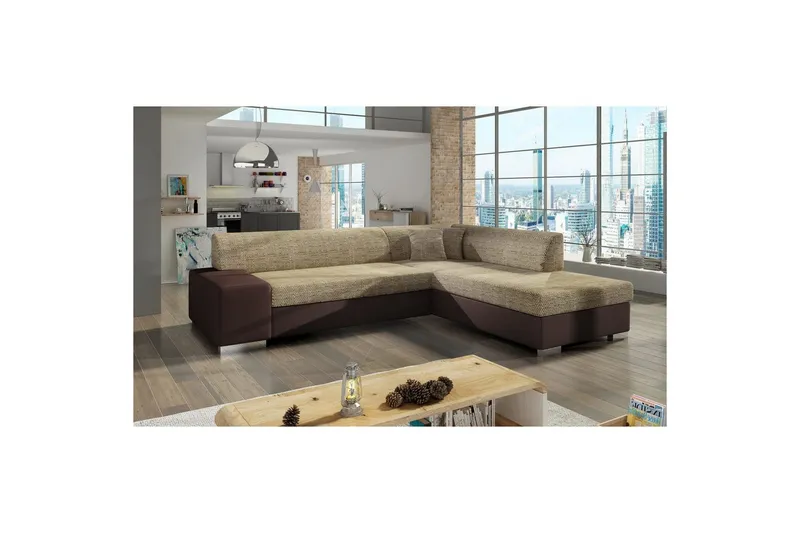 Hörnsoffa Eltap Porto 278x217x74 cm - Berlin 03, Soft 66, Beige, Mörkbrun, Höger — Berlin 03, Soft 66, Beige, Mörkbrun, Höger