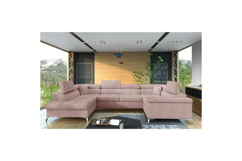 Hörnsoffa Eltap Thiago 342x208x88 cm - Omega 91, Rosa, Vänster — Omega 91, Rosa, Vänster