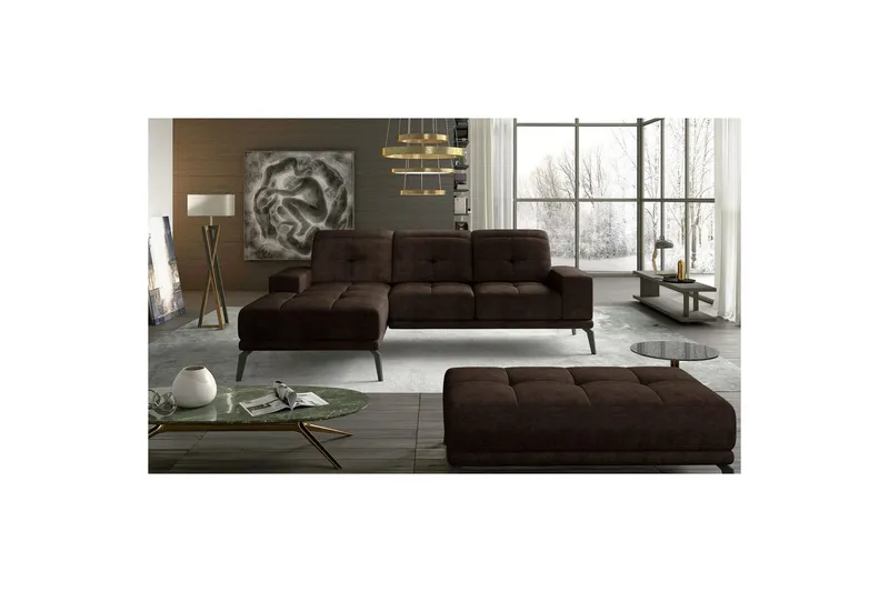 Hörnsoffa Eltap Torrense 265x175x98 cm - Dora 28, Brun, Vänster — Dora 28, Brun, Vänster
